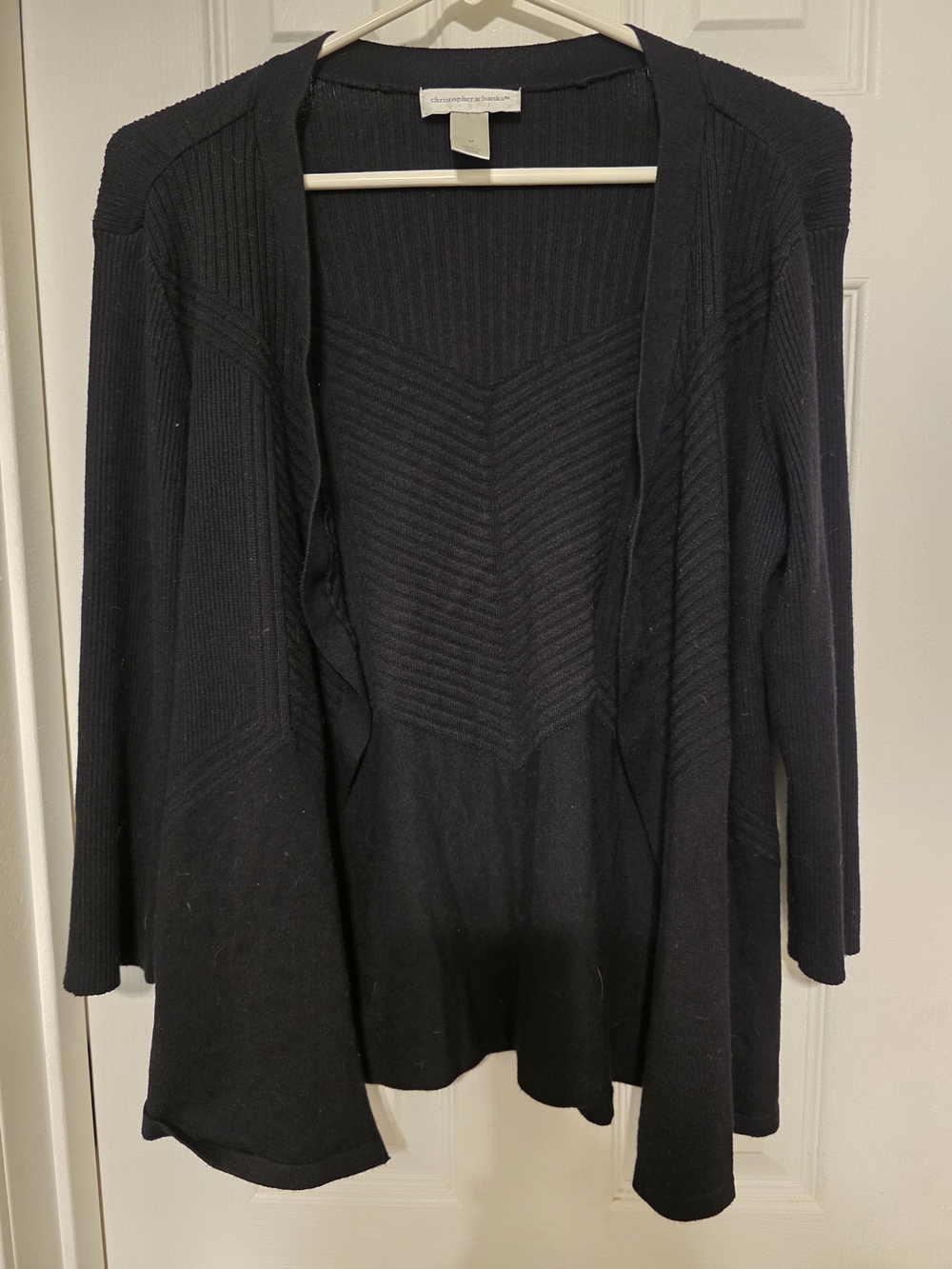 Christopher & Banks Black Ribbed Open-Front Cardigan